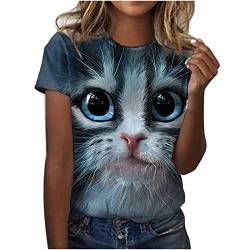 Damen T-Shirt 3D Katze Druck Shirt Streetwear Tops, Teenager Mädchen Kurzarm Tierdruck Sommer Oberteile Casual Rundhals Tshirt Tunika Kurzen Ärmeln Bluse Hemd Tee Top von yiouyisheng