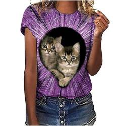 Damen T-Shirt 3D Katze Druck Shirt Streetwear Tops, Teenager Mädchen Kurzarm Tierdruck Sommer Oberteile Casual Rundhals Tshirt Tunika Kurzen Ärmeln Bluse Hemd Tee Top von yiouyisheng