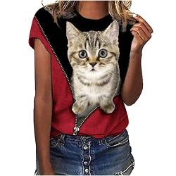 Damen T-Shirt 3D Katze Druck Shirt Streetwear Tops, Teenager Mädchen Kurzarm Tierdruck Sommer Oberteile Casual Rundhals Tshirt Tunika Kurzen Ärmeln Bluse Hemd Tee Top von yiouyisheng