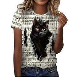 Damen T-Shirt 3D Katze Druck Shirt Streetwear Tops, Teenager Mädchen Kurzarm Tierdruck Sommer Oberteile Casual Rundhals Tshirt Tunika Kurzen Ärmeln Bluse Hemd Tee Top von yiouyisheng