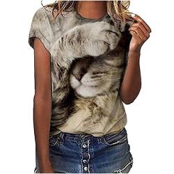 Damen T-Shirt 3D Katze Druck Shirt Streetwear Tops, Teenager Mädchen Kurzarm Tierdruck Sommer Oberteile Casual Rundhals Tshirt Tunika Kurzen Ärmeln Bluse Hemd Tee Top von yiouyisheng