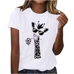 Damen T Shirt mit Tiermotiv Kurzarm T-Shirt mit Rundhalsausschnitt, Lustige Giraffe mit Brille drucken Tshirt Damen Tierdruck Oberteile Teenager Mädchen Streetwear Sommer Tops von yiouyisheng