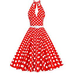 Damen Vintage Cocktailkleid Knielang Neckholder Swing Retro Rockabilly Kleid, Damen Halfter 50er Jahre Kleid Punkte A-Line Petticoat Faltenrock Hohe Taille Cocktail Festliche Kleider von yiouyisheng