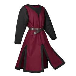 Mittelalter Kleidung Herren Tunika mit Gürtel Farbe Block Robe Mittelalterlich Vintage Shirt Langarm Rundhals Pullover Top Karneval Halloween Party Cosplay Kostüm Männer von yiouyisheng