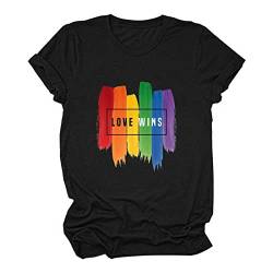 Regenbogen Tshirt Damen Rainbow Love Wins Print Rundhals Kurzarm T-Shirt Damen Sommer Oberteile Oben T Shirt Damen Bluse Shirt Tee Tops T-Shirts für LGBTQ von yiouyisheng