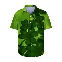 St. Patrick's Day Shirt Herren St Patricks Day Hemd Kleeblatt Glücksgras Clover Klee Druck Freizeithemd Männer Kurzarm Revers Casual Strandhemd Grün von yiouyisheng