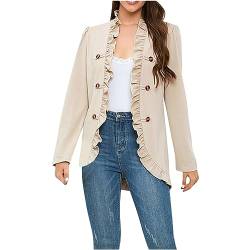 yiouyisheng Blazer Damen Elegant Vintage Jacke mit Rüschen und Knöpfen Langarm Anzugjacke Kurzblazer Büromantel Freizeitjacke Business Geschäft Büro Arbeit Outwear Warehouse Deal von yiouyisheng