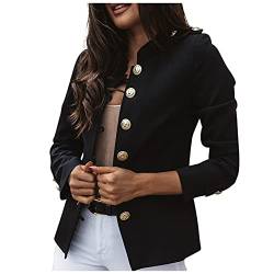 yiouyisheng Blazer Damen Slim Fit kurz Einfarbig Langarm Geknöpfte Jacke Suit Kurzmantel, Damen Blazer Damenjacke Military Knöpfe Urban Streetwear Langarmshirt Cardigan Strickjacke Übergangsjacke von yiouyisheng