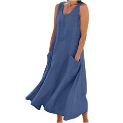 yiouyisheng Damen Sommer Strandkleid Freizeitkleider Leinen Baumwolle Kleid Casual Kurzarm Rundhals Maxikleid Lang Kleid Mit Taschen Angebote des Tages Heute Sale Angebote Warehouse Deal von yiouyisheng