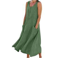 yiouyisheng Damen Sommer Strandkleid Freizeitkleider Leinen Baumwolle Kleid Casual Kurzarm Rundhals Maxikleid Lang Kleid Mit Taschen Angebote des Tages Heute Sale Angebote Warehouse Deal von yiouyisheng