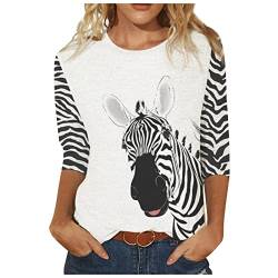 yiouyisheng Damen T-Shirt mit 3/4 Ärmeln, Giraffe, Tiger, Zebra, Tierdruck, Rundhalsausschnitt, lockere, lässige Oberteile, 3/4 Arm Shirt Damen, Tshirt Damen 3/4 Sleeve Tops von yiouyisheng