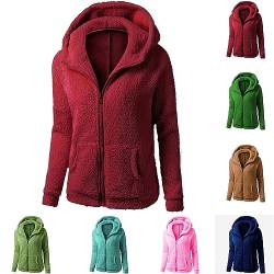 yiouyisheng Fleecejacke Damen Teddyfleece Kapuzenpullover Teddy Plüschjacke mit Kapuze Zipper Hoodie Teddyjacke Übergangsjacke Herbst Winter Kapuzenjacke Weich Kuschelig Plüschjacke von yiouyisheng