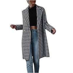 yiouyisheng Hahnentritt Mantel Damen Revers Zweireiher Wollmantel Lang Frauen Eelegant Langarm Windjacke Trenchjacke Herbst Winter Fashion Classic Wintermantel Outwear von yiouyisheng