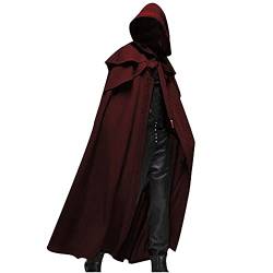 yiouyisheng Herren Gothic Umhang mit Kapuze Halloween Kostüm Erwachsene Vampir Cosplay Party Mittelalter Renaissance Long Cape Retro Robe Cloak Schwarz Rot Grün Blau von yiouyisheng