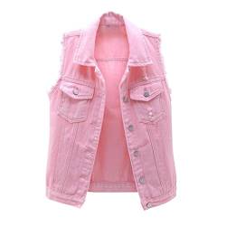 yiouyisheng Jeansweste Damen Ärmellos Kurz Weste Frühling Herbst Jeansjacke Einfarbig Kurze Damen-Westen mit Knopfleiste und Brusttasche, Schwarz Rosa Weiß Lila Gelb von yiouyisheng