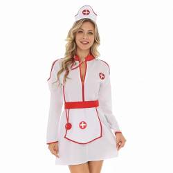 yiouyisheng Krankenschwester Kostüm Damen Fasching Halloween Karneval Cosplay Zubehör, Kleid + Schürze + Kopfbedeckung + Stethoskop, Faschingskostüme Damen Krankenpfleger Kostüme für Erwachsene von yiouyisheng