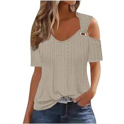 yiouyisheng Off Shoulder Oberteil Damen V-Ausschnitt Tunika Elegant Bluse Schulterfrei Kurzarm T-Shirt Sommer Hollow Out Shirt Atmungsaktiv Kurzarmshirt Cold Shoulder Casual Tops Teenager Mädchen von yiouyisheng