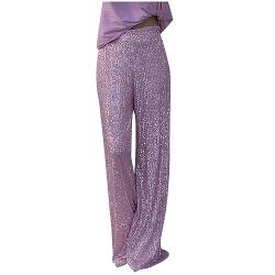 yiouyisheng Pailletten Hose Damen Lang Mode Gerade Bein Lose Paillettenhosen Lässig Straße Party Paillettenhose Funkelnde Hose Glitzer Hosen Schwarz Rosa Gold Pink Silber Grün von yiouyisheng