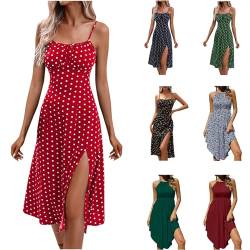 yiouyisheng Spaghettiträger Kleid Damen Elegant Sommerkleid Sexy Kleider Hohe Taille Polka Dot Blumenkleid Lange Strandkleid Ärmellos Camisole Freizeitkleid Urlaub Schicke Sommerkleider Mit Schlitz von yiouyisheng