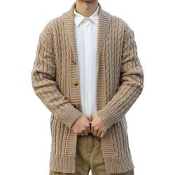 yiouyisheng Strickjacke Herren Lang Winter Strickmantel mit Knöpfen Revers Langarm Mantel Männer Gestrickt Cardigan mit Zopfmuster Übergangsmantel Strickjacken für Herren von yiouyisheng