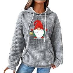 yiouyisheng Weihnachtspullover Damen Hoody Weihnachten Teenager Mädchen Kapuzenpullover Wichtel Zwerg Gnom Christmas Pullover Waffel-Sweatshirt mit Kapuze, Taschen und Kordelzug von yiouyisheng