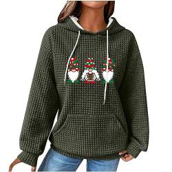 yiouyisheng Weihnachtspullover Damen Weihnachts Hoodies Teenager Mädchen Kapuzenpullover Wichtel Zwerg Gnom Christmas Pullover Waffel-Sweatshirt mit Kapuze, Taschen und Kordelzug von yiouyisheng