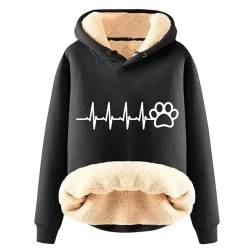 yiouyisheng Winter Hoodie Damen Gefüttert Warm Fleece Kapuzenpullover Herzschlag und Hundepfoten-Muster Sweatshirt Mit Kapuze Winter Plüschpullover Casual Lose Fleecepullover Sweatshirts von yiouyisheng