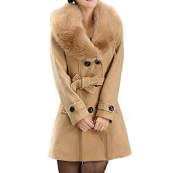 yiouyisheng Wintermantel Damen Lang Wolle Mantel Damen Elegant Herbst Winter Knopf Gürtel Trenchcoat Frauen Langarm Wollmantel Damen Wintermantel Winter Blazer Mantel Übergangsjacke S-5XL von yiouyisheng