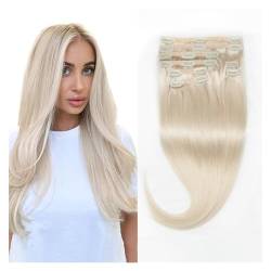 Haarverlängerungen 14"-24" Blonde Clip-in-Haarverlängerungen, Echthaar, platinblonde Clip-in-Erweiterungen, Remy-Haar, 7-teiliges, seidiges, glattes Clip-in-Echthaar Haarstücke (Size : 24inch 7Pcs 14 von yixinzi-2024