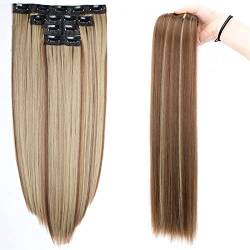 Haarverlängerungen Clip in Synthetic Hair Extensions Long Straight 4Pcs/Set Thick Hairpieces 22'' Natural Heat Resistant Fiber Double Weft Hair Extensions for Women Haarstücke (Color : 12H24, Size : von yixinzi-2024