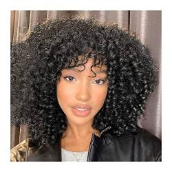 Perücke 14-Zoll-Afro-Locken-Perücke for schwarze Frauen #1B Schwarze Afro-Bomben-Locken-Perücke mit Pony Hitzebeständige Synthetikfaser Glueless Kinky Curly Perücken Frauen Perücken von yixinzi-2024