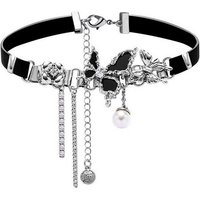 yozhiqu Perlenkette Schmetterling Perlenkette, Damen Premium Lederhalsband schwarz (1-tlg), Vielseitig und hip-hop-trendig,verleiht Ihrem Look ein modisches Flair von yozhiqu