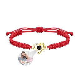 yrozvw Benutzerdefinierte Foto Armband personalisierte Herz Foto Projektion Armband mit Bild im Inneren 100 Sprachen Ich liebe dich Armband verstellbare geflochtene Seil Armband für Frauen Paar von yrozvw