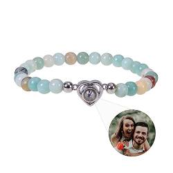 yrozvw Personalisierte Foto Armbänder, benutzerdefinierte Bild Projektion Armbänder, Matching Armbänder mit Bild innen, Kristall Achat Weiß Türkis Armbänder für Paare Geburtstag Weihnachten Geschenke von yrozvw