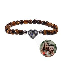 yrozvw Personalisierte Foto Armbänder, benutzerdefinierte Bild Projektion Armbänder, Matching Armbänder mit Bild innen, Kristall Achat Weiß Türkis Armbänder für Paare Geburtstag Weihnachten Geschenke von yrozvw