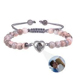 yrozvw Personalisierte Foto Armbänder, benutzerdefinierte Bild Projektion Armbänder, Matching Armbänder mit Bild innen, Kristall Achat Weiß Türkis Armbänder für Paare Geburtstag Weihnachten Geschenke von yrozvw