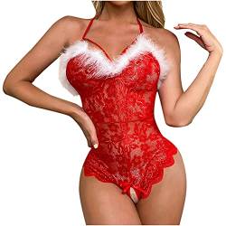 Damen Weihnachten Dessous Set Sexy Christmas NachtwäSche Lingerie WeihnachtskostüM UnterwäSche ReizwäSche Rot Xmas Kleidung Reizvolle Negligee V-Ausschnitt Babydoll Lingerie Spitze Dessous Nachthemd von yruphome