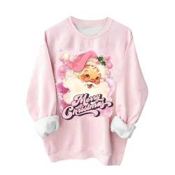 Weihnachtspullover Damen Weihnachts Sweatshirt Beiläufig Rundhals Langarmshirt Rosa Damen Pullover Elegant Xmas Sweatshirt Mit Weihnachtsprint Herbst Winter Langarm Casual Basic Oberteile Tops von yruphome