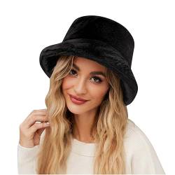 WintermüTzen FüR Frauen Weich Kunstpelz Flauschige Bucket Hat Winter Warme Anglerhut Damen PlüSch Eimer Hut Einfarbig/ Leopardenmuster Fischerhut Kappe Vintage Faltbar Warme Elegant MüTze FüR MäDchen von yruphome