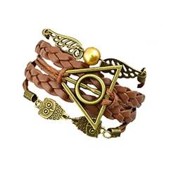 ysister Armband Potter Schmuck, Multi Strang Armbänder, PU Lederarmband mit goldenen Schnatzflügeln, für Männer und Frauen, Verstellbare Mode Punk geflochtene Seil Armband Vintage Armbänder von ysister