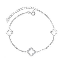 ysister Damen Armband 925 Sterling Silber Charm Armband Mädchen Armkette Kleeblatt Halsette Silber 925 Sterling Anhänger Kette Geschenk für Damen Armkettchen Kinder Fußkettchen von ysister