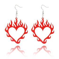 yueton 1 Paar leichte Acryl-Hohle rote Flamme Liebe Herz baumeln Tropfen Ohrringe für Frauen Mädchen Acryl ohne Edelstein, Acryl, Kein Edelstein von yueton