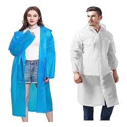 yufana 2 Stück Regenmantel, Wiederverwendbar Regenponcho Wasserdicht Regenbekleidung Regencape für Damen Herren, Regen Zubehör für Wandern Camping Radfahren Reisen(Weiß, Blau) von yufana