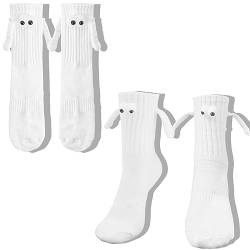 yumcute 2 Paar Lustige Magnetische Weiße 3D Socken,Hand-in-Hand Socken mit Magnet Lustige Geschenk für Paare Freunde Familie von yumcute