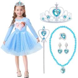 yumcute ELSA Partykleid, Elsa Prinzessin kleidung Mädchen Tüll Kleid Mädchen Prinzessinnen Kleid mit Diadem Zauberstab usw für Weihnachten Verkleidung Geburtstags Karneval Halloween von yumcute