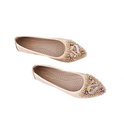 yuwqqoajv 1 Paar Reisen Frauen Strass Loafers Party Bankett Mädchen Casual Stil Schuhe Damen Spitz Zehen Rutschen Geschenk, Gold, Größe 41 von yuwqqoajv