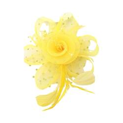 yuwqqoajv Blumen Feder Stirnband Fascinator mit wunderschönen Details und einzigartigem Blumen Mesh Federn Clip für Damen, Gelb von yuwqqoajv