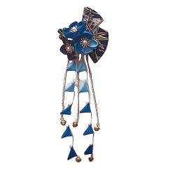 yuwqqoajv Farbenfrohe und exquisite Hefeng Haaraccessoires – passend zu japanischen Bademänteln und Hanfu Stoff Liebesblumen Haarspangen, Blau von yuwqqoajv