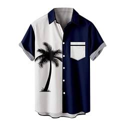 Hawaii Kontrasthemd für Herren Bequeme locker sitzende Hemden Oberteile Tropische Kurzarm Reversblusen reguläre Passform Button Down Blusen T-Shirts Strandkleidung von zEoTWJ