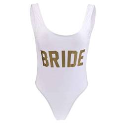 zalati Frau One Piece Badeanzug Braut Brief Print Bademode Bodysuit Strandbekleidung Badeanzug High Cut Bikini mit Weiß, L Größe, Bride von zalati